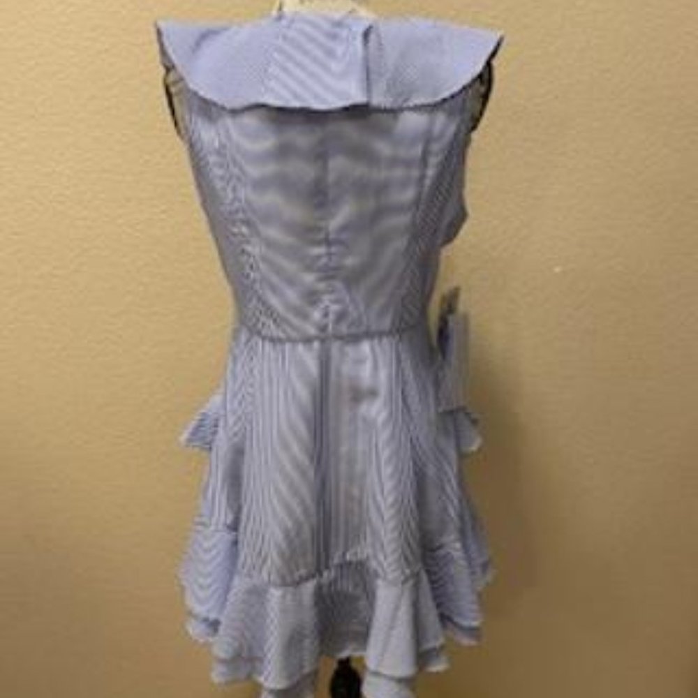 ALPHA & OMEGA NAVY/WHITE STRIPED RUFFLE DRESS L - Picture 3 of 4
